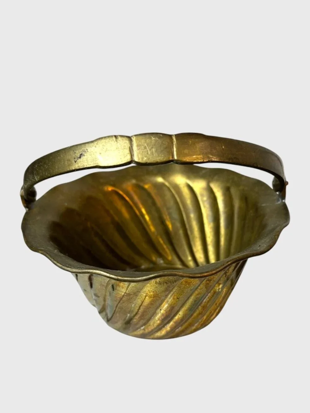 Solid Brass Decorative Basket Set With Handles - Made In India - Vintage Texture